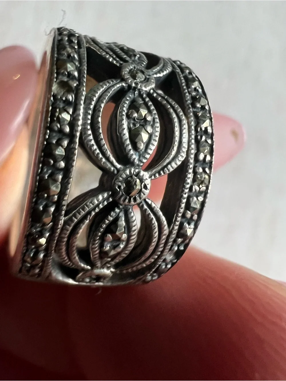 Sterling Silver Marcasite Openwork Filigree Band Ring